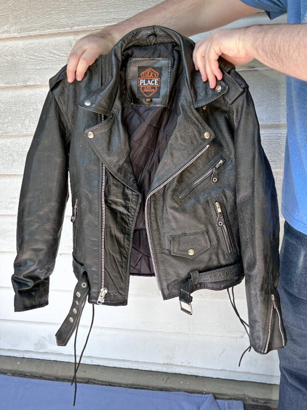 Lucky Place Los Angeles Black Leather Motorcycle Biker Jacket | Size 4